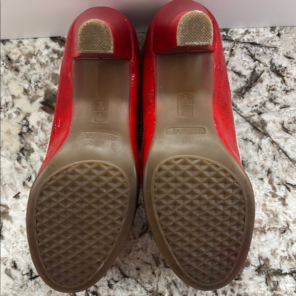 Red Peep-Toe Heels with Bow Accent - Picture 9 of 9